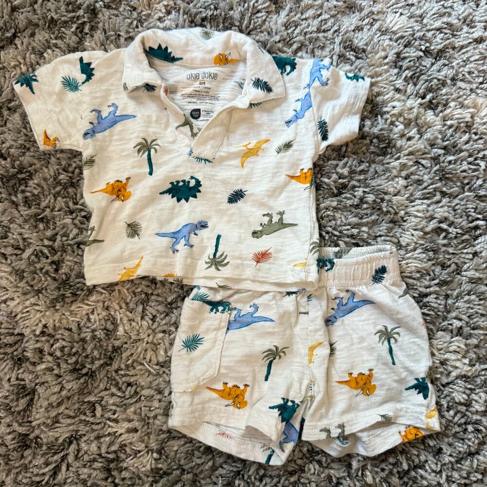 Okie Dokie Outfit Set 6 Months Baby Boy Shorts Shirt Dinosaur Shorties CUTE